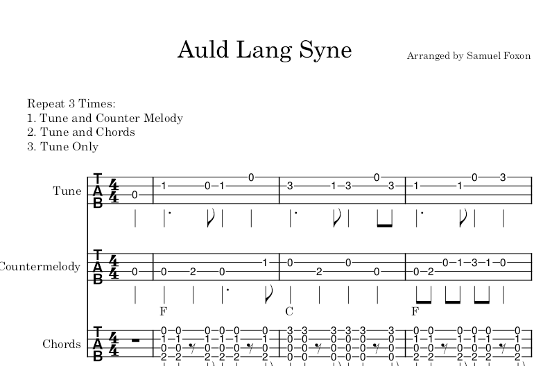 Auld Lang Syne – Ukulele Ensemble Arrangement – Samuel Foxon